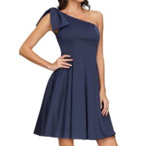 Dress - One Shoulder w/ Bow - Navy Sz L (NWT)